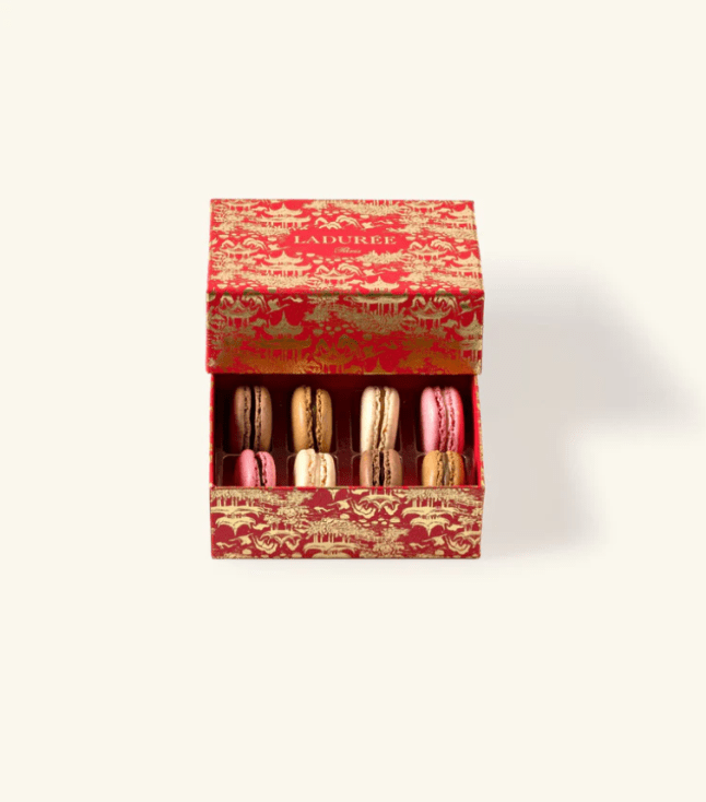 Red box filled with small sweet treats