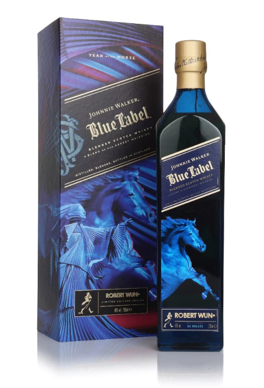 Blue bottle of whiskey
