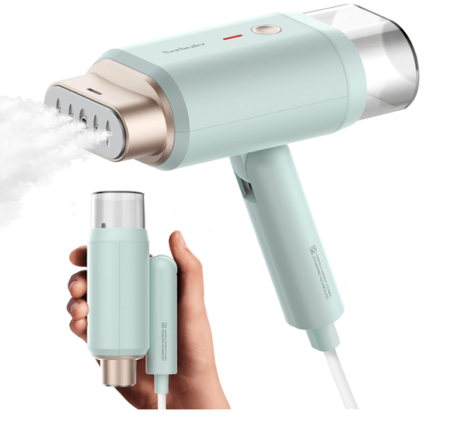 Pale green hand-held steamer