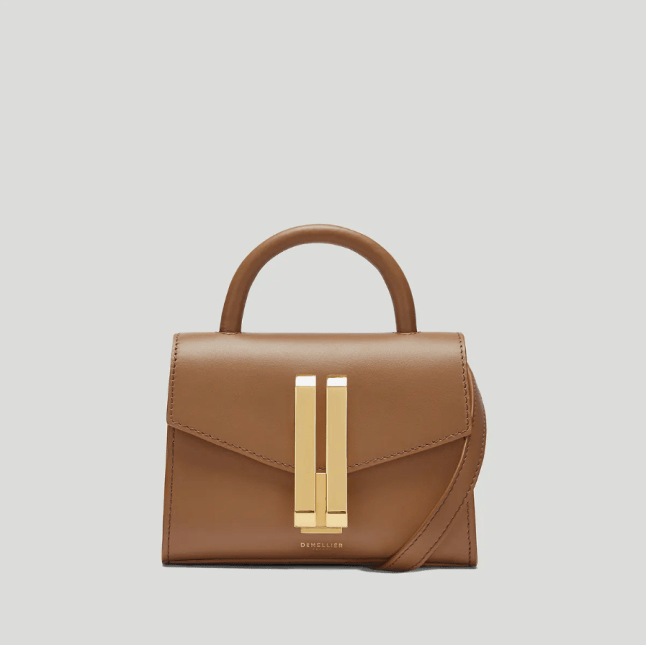Brown bag with top handle and gold detailing