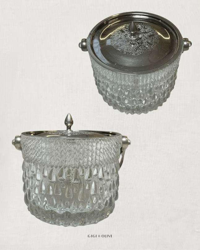 Glass bucket with silver lid