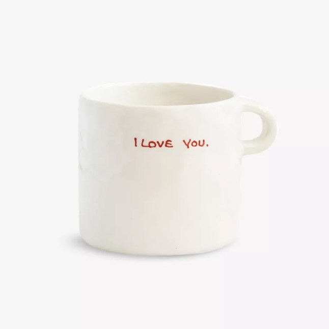 White mug with red 'I love you' slogan