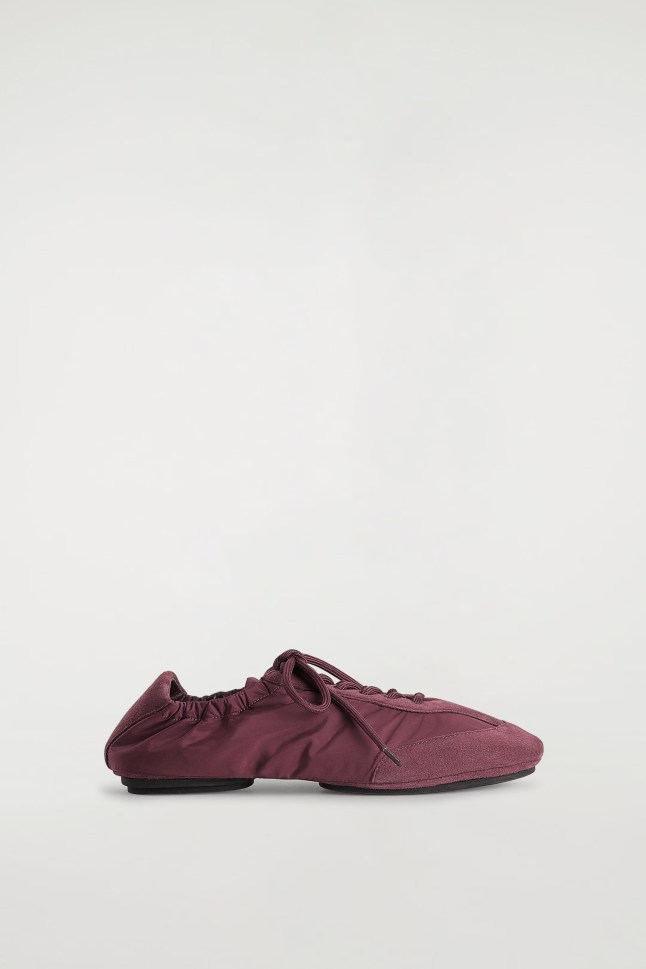 Burgundy lace-up trainers