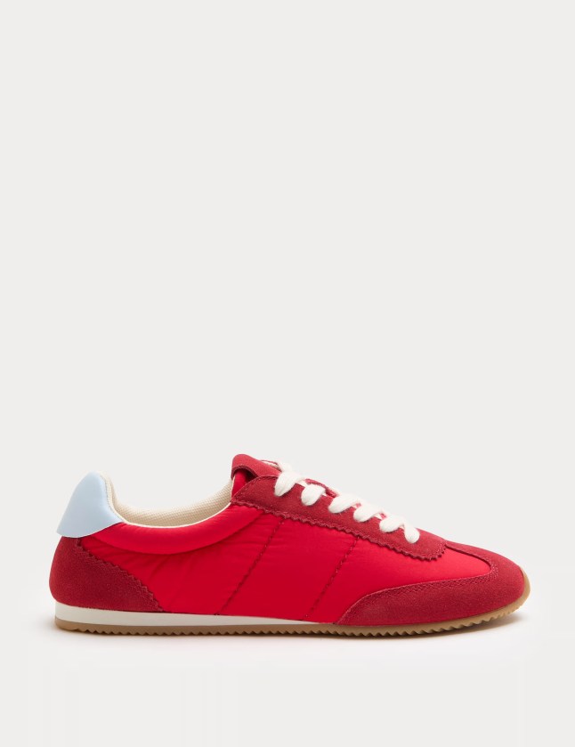 Red laceup trainers