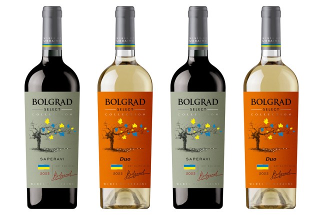 Bottles of Bolgrad wines on a white background